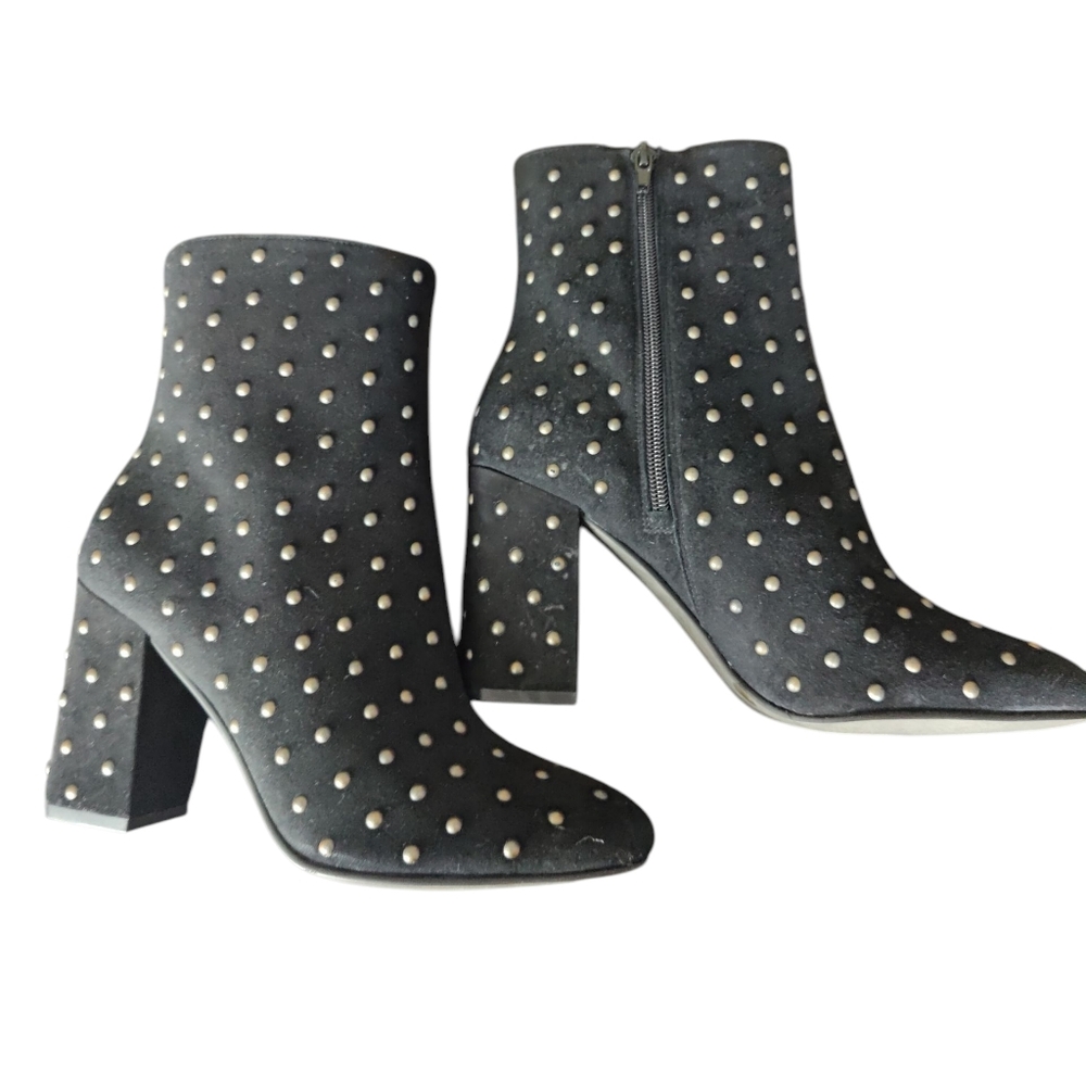 Lucky Brand Black Ankle Block Heel Boots with Stud Embellishments